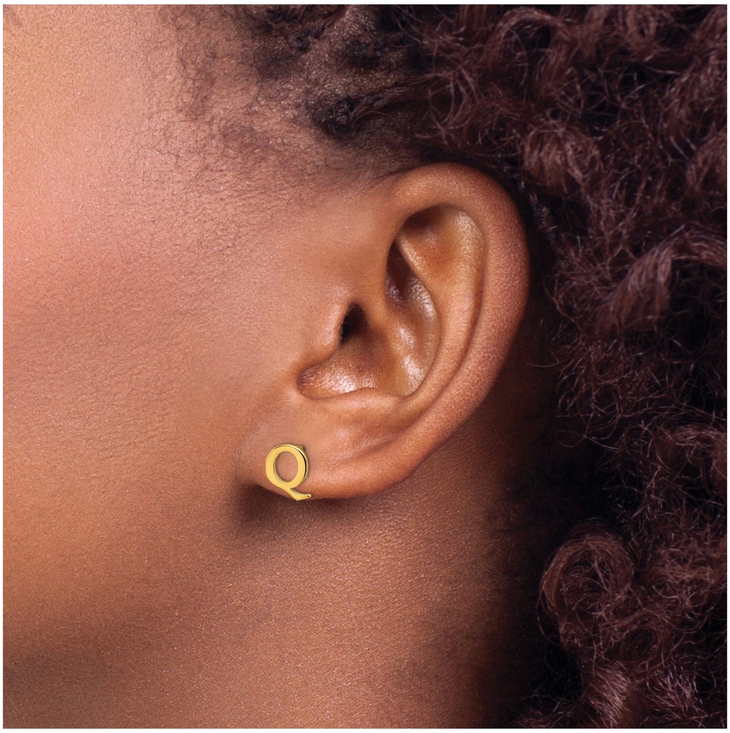 Sterling Silver Gold plated Letter Q Initial Post Earrings