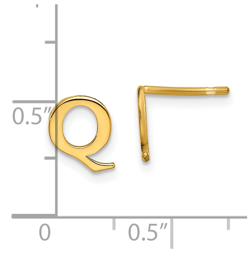 Sterling Silver Gold plated Letter Q Initial Post Earrings