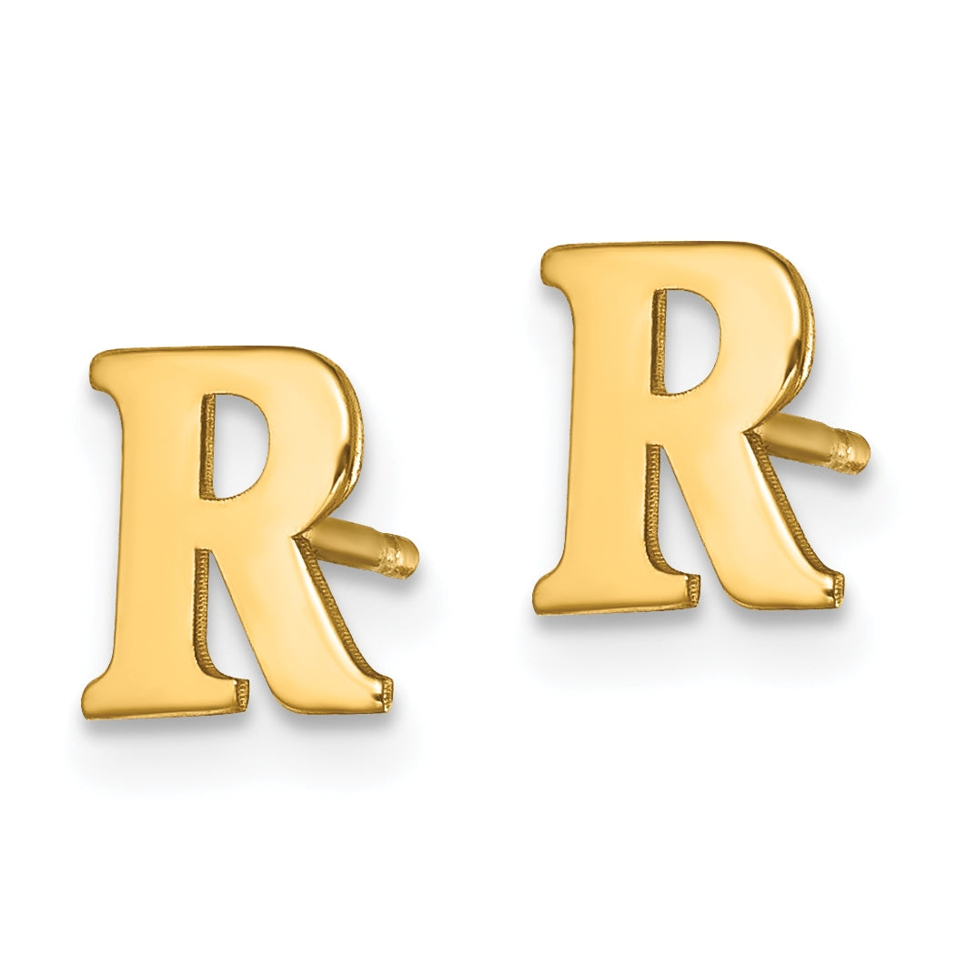 Sterling Silver Gold plated Letter R Initial Post Earrings