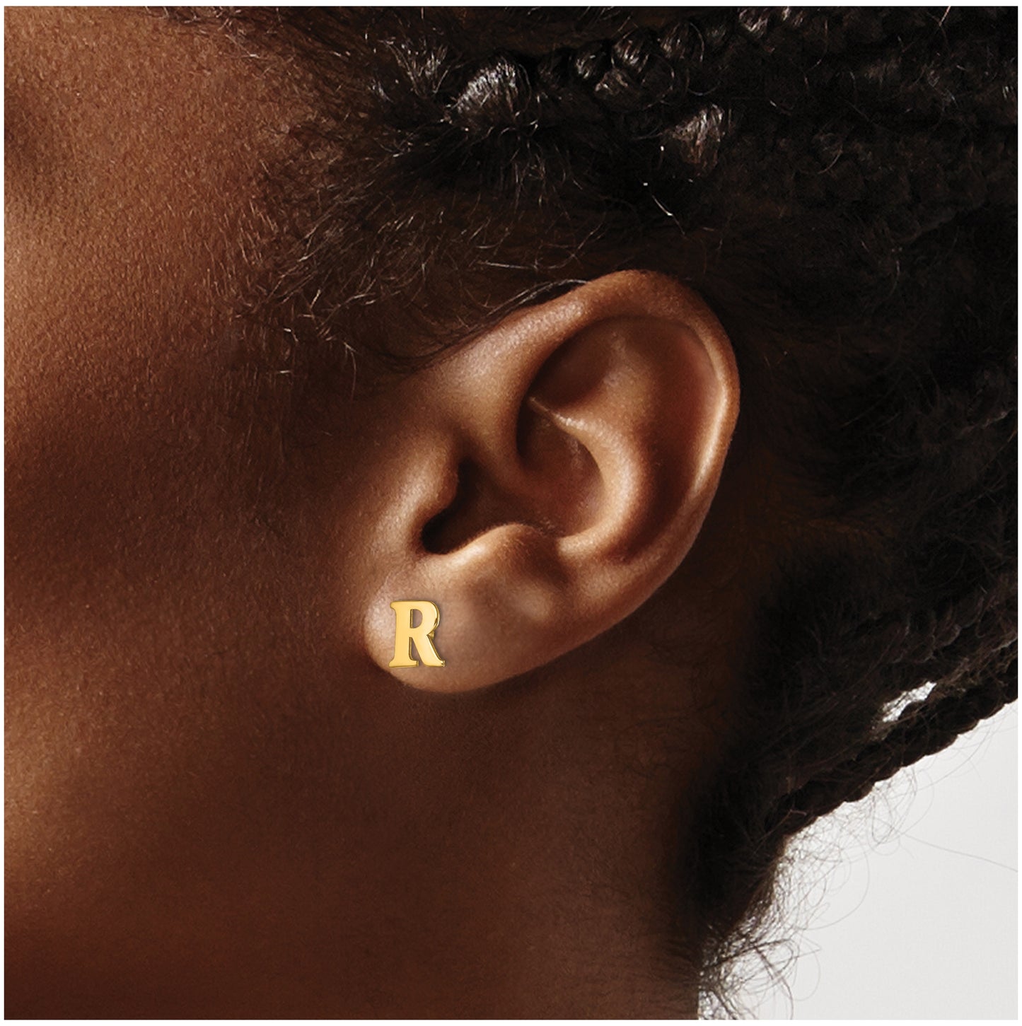 Sterling Silver Gold plated Letter R Initial Post Earrings