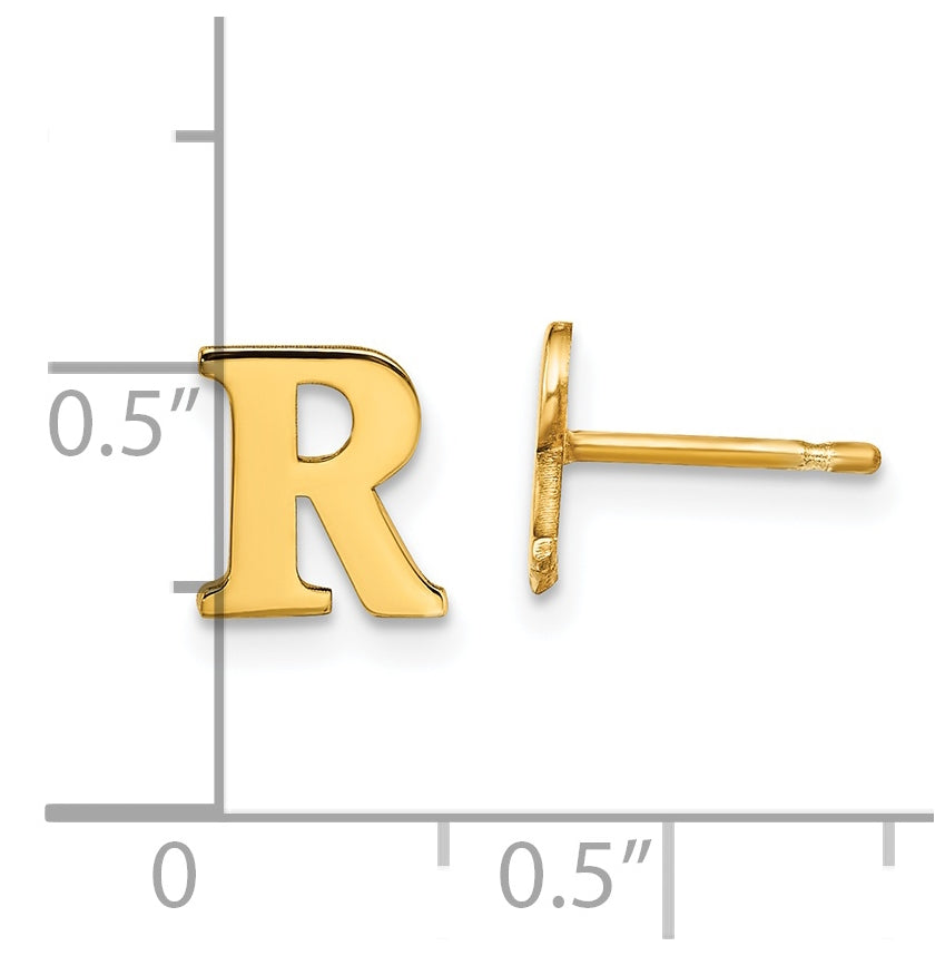 Sterling Silver Gold plated Letter R Initial Post Earrings