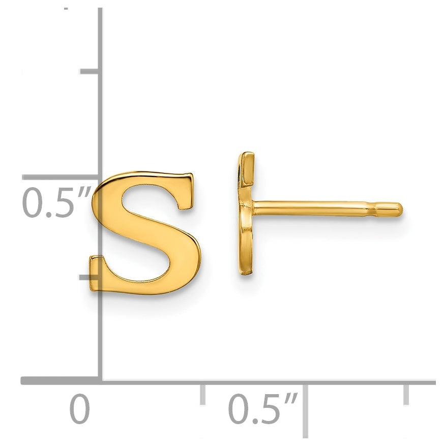 Sterling Silver Gold plated Letter S Initial Post Earrings