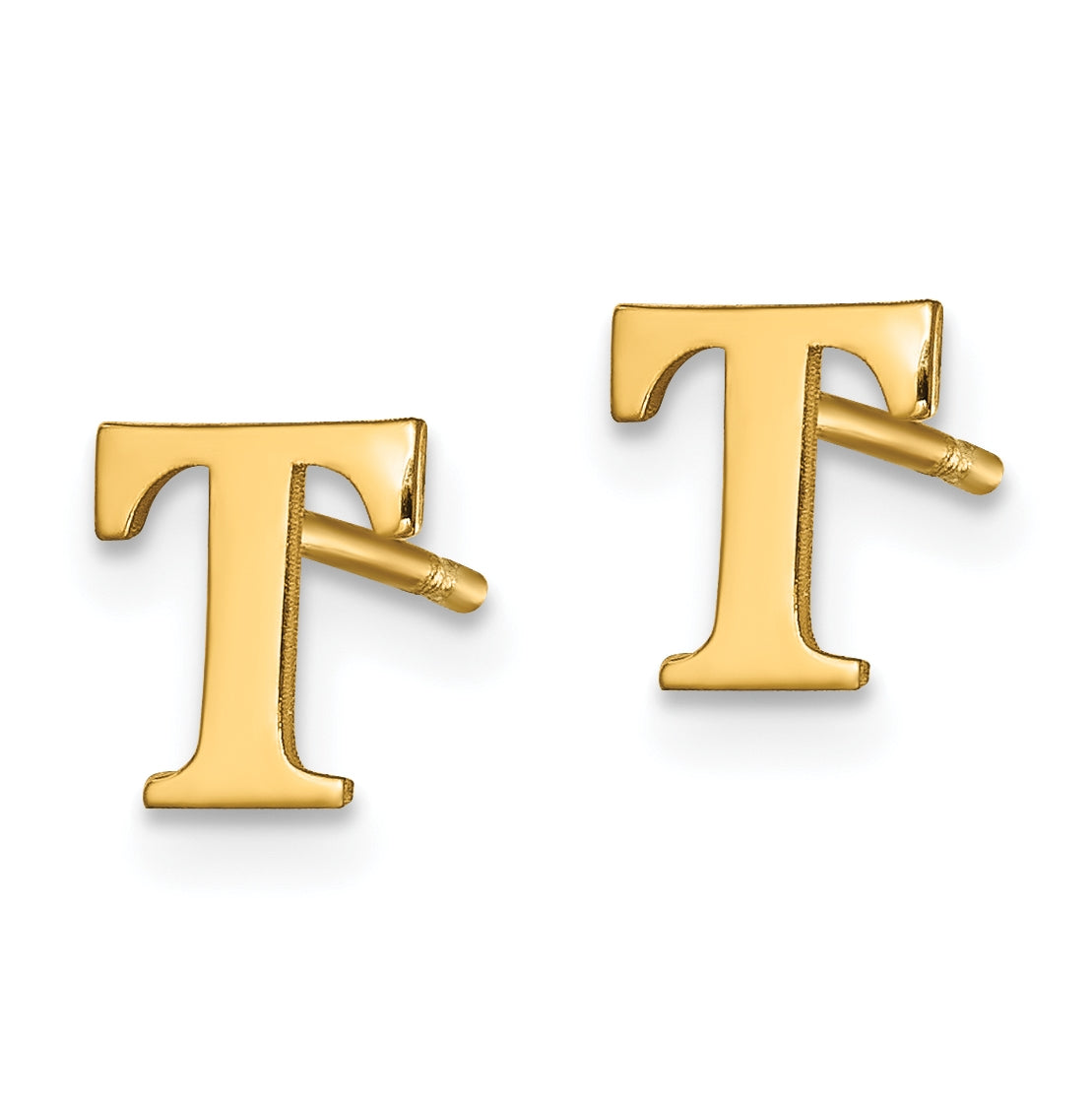Sterling Silver Gold plated Letter T Initial Post Earrings