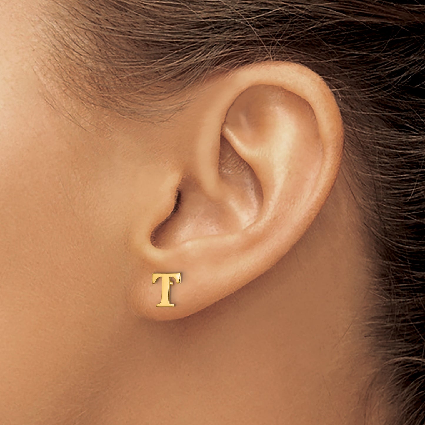 Sterling Silver Gold plated Letter T Initial Post Earrings