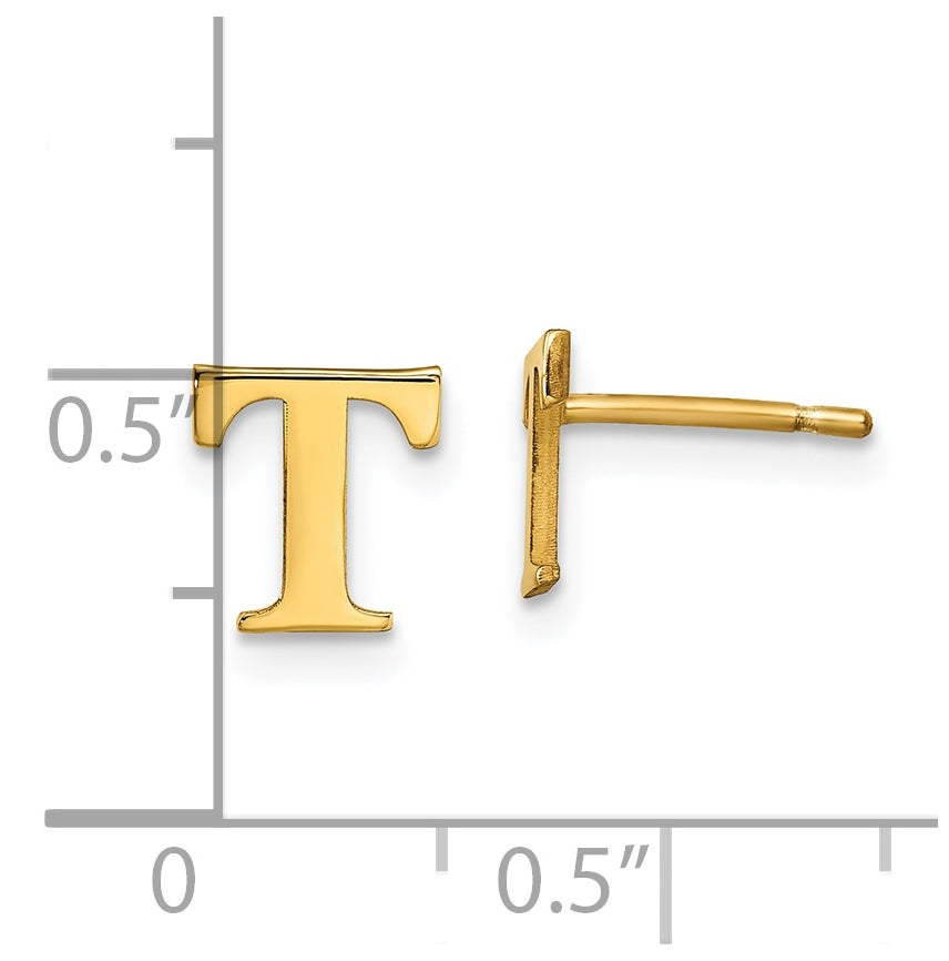 Sterling Silver Gold plated Letter T Initial Post Earrings