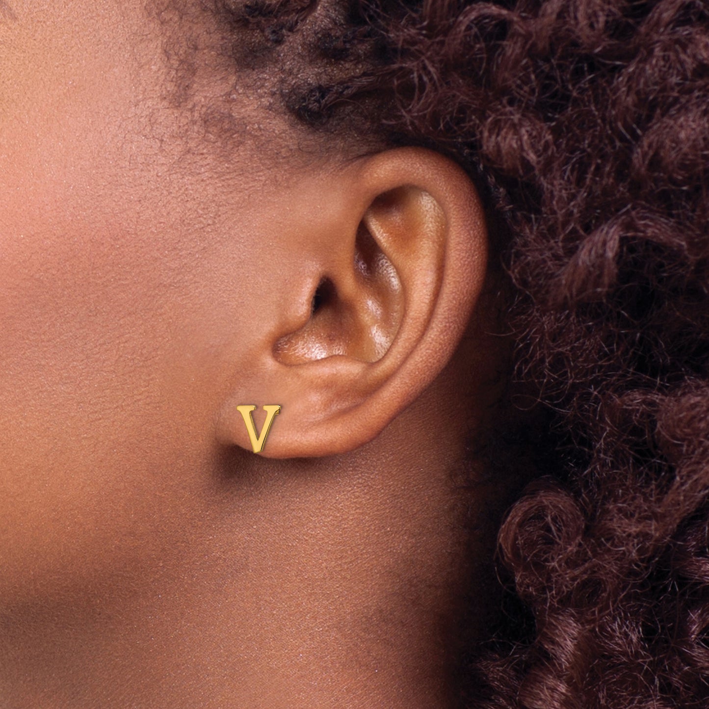 Sterling Silver Gold plated Letter V Initial Post Earrings