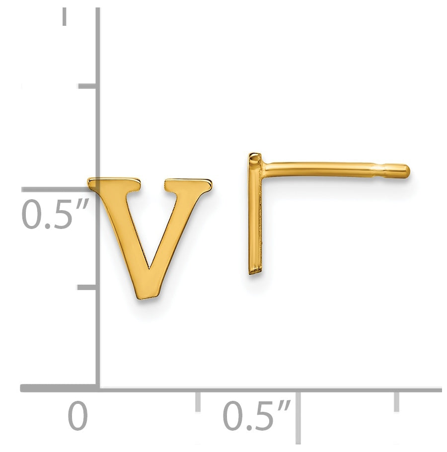 Sterling Silver Gold plated Letter V Initial Post Earrings