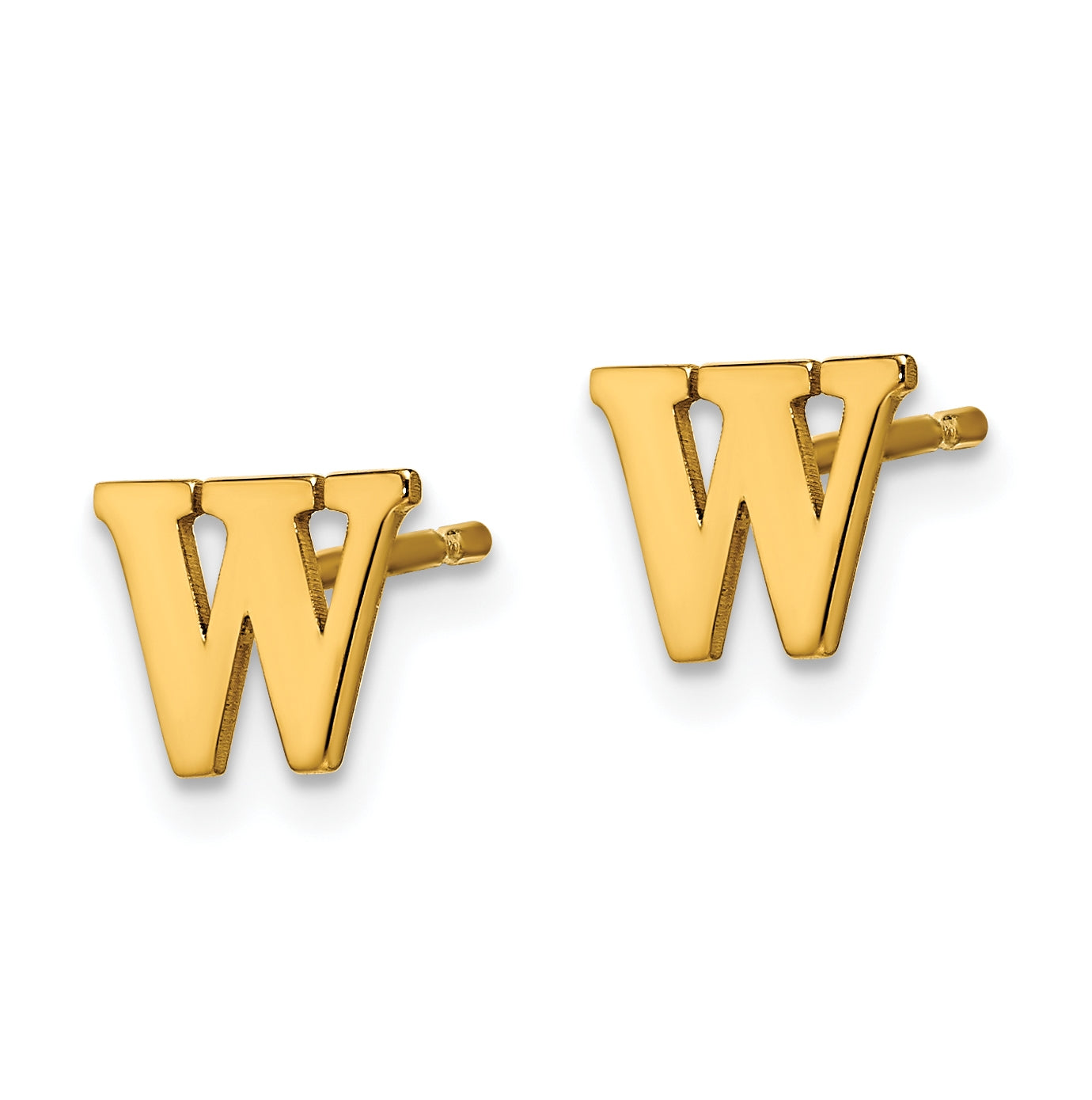 Sterling Silver Gold plated Letter W Initial Post Earrings