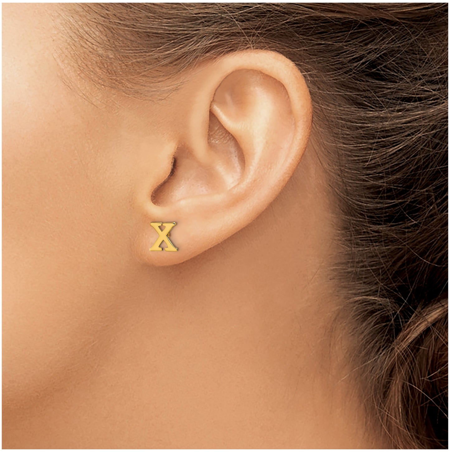 Sterling Silver Gold plated Letter X Initial Post Earrings