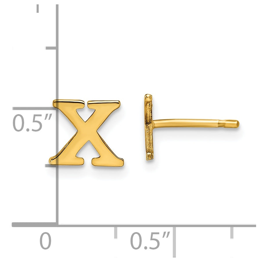 Sterling Silver Gold plated Letter X Initial Post Earrings
