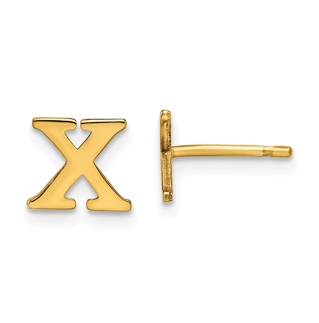 Sterling Silver Gold plated Letter X Initial Post Earrings