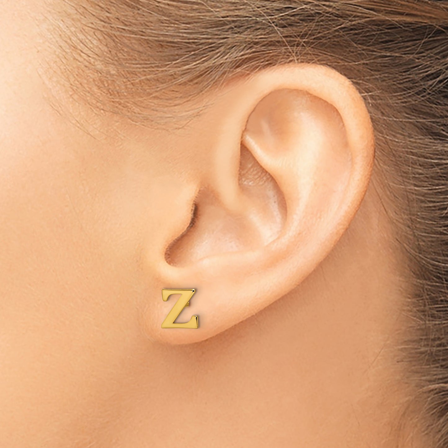 Sterling Silver Gold plated Letter Z Initial Post Earrings