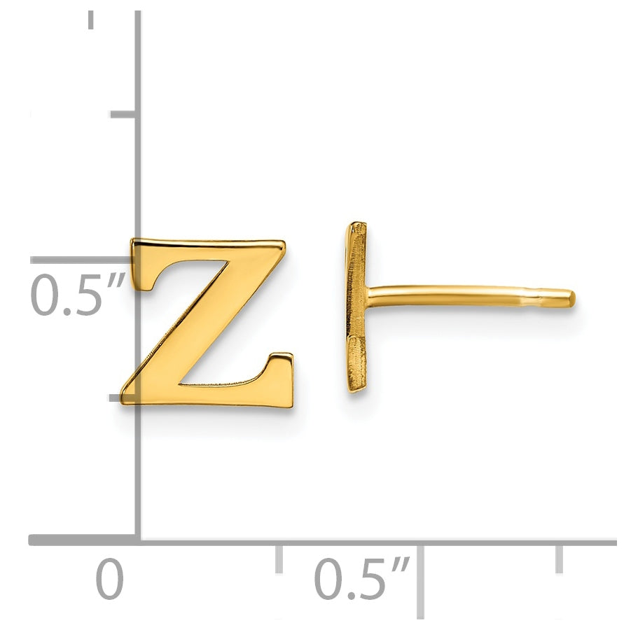 Sterling Silver Gold plated Letter Z Initial Post Earrings