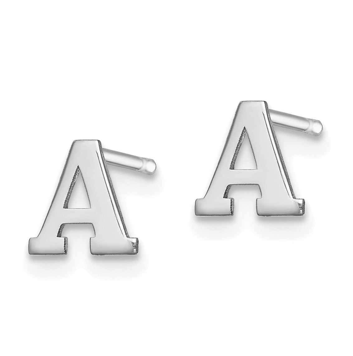 Sterling Silver Rhodium plated Letter A Initial Post Earrings