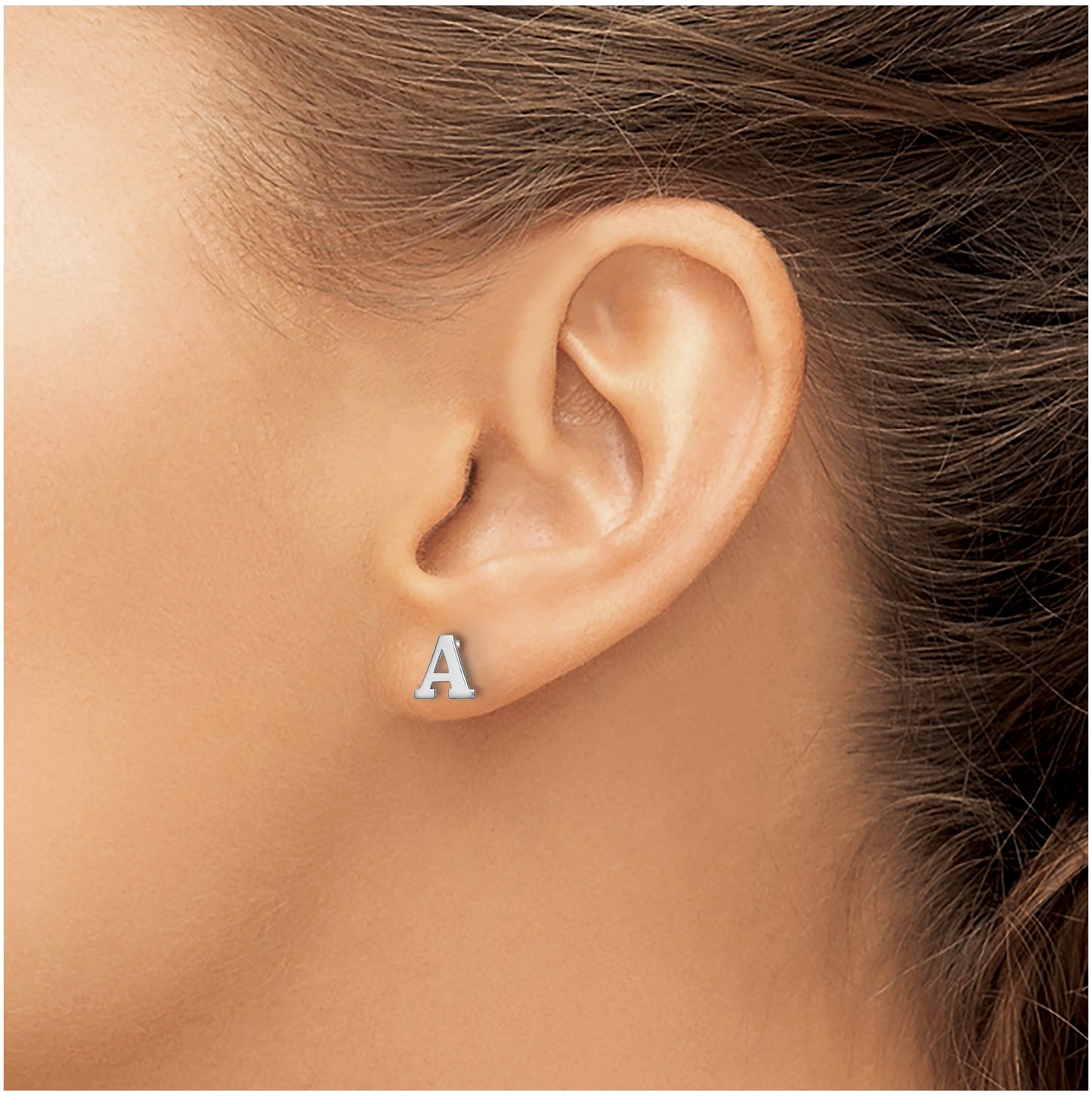 Sterling Silver Rhodium plated Letter A Initial Post Earrings