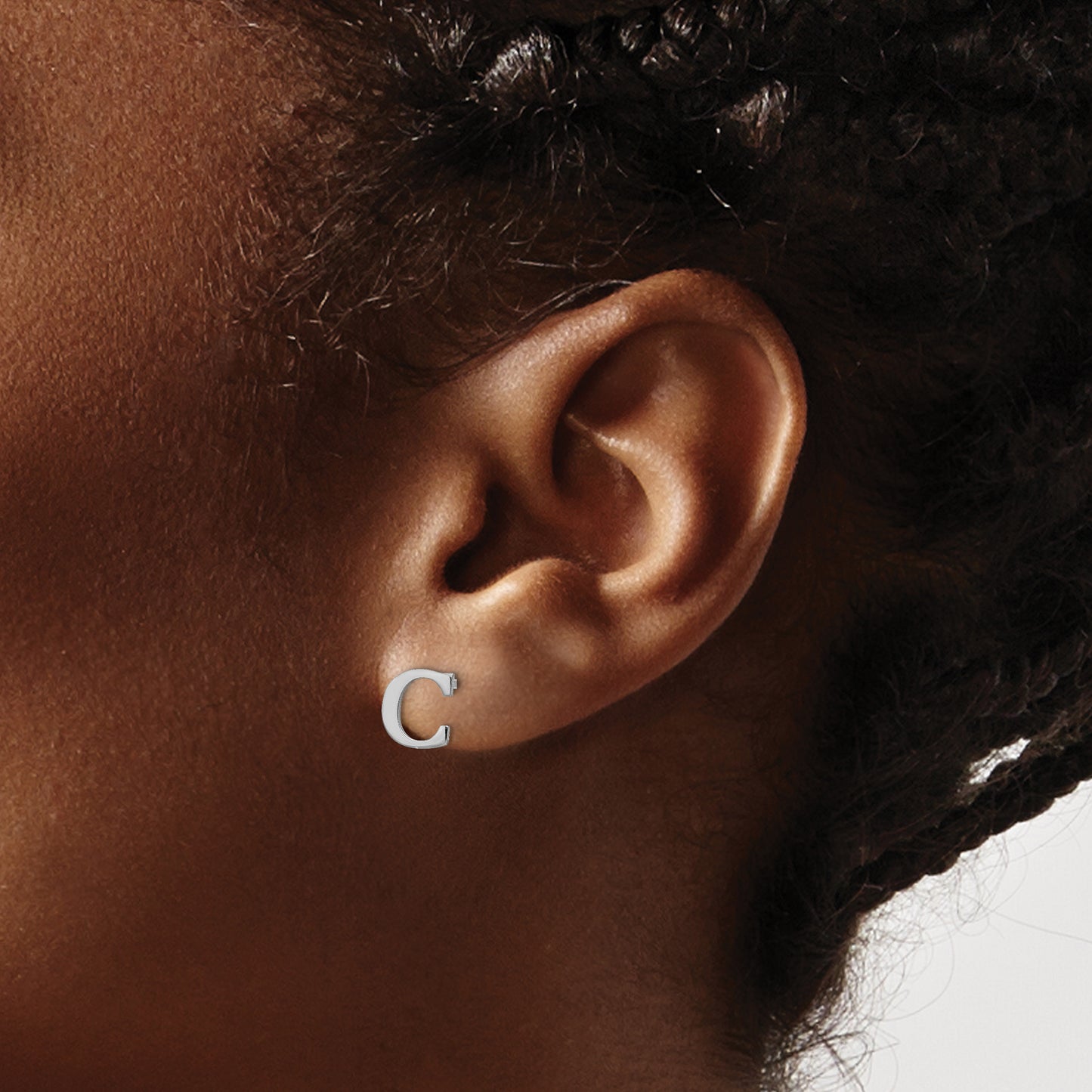 Sterling Silver Rhodium plated Letter C Initial Post Earrings
