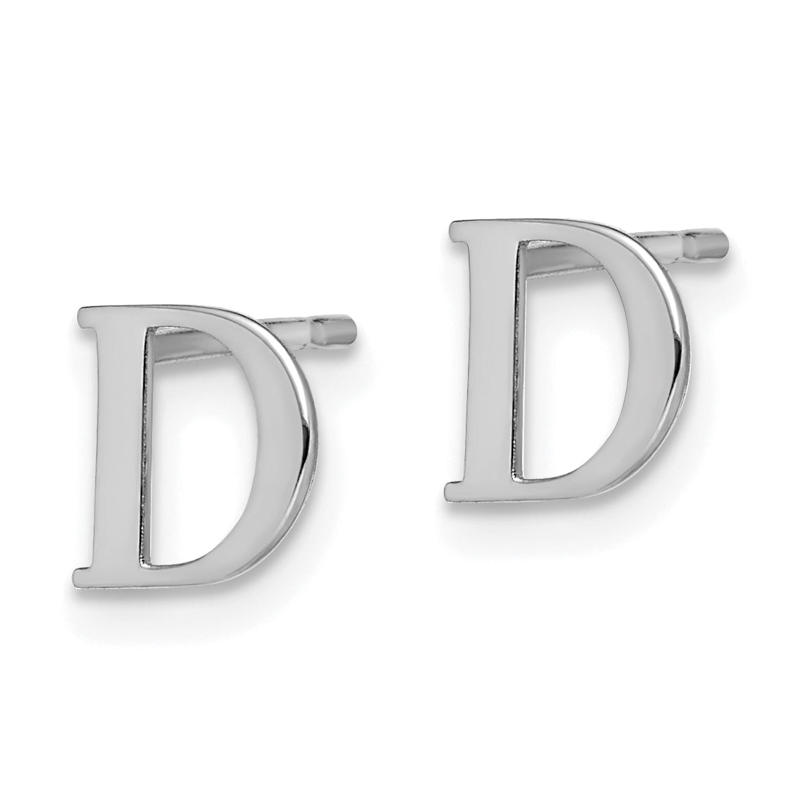 Sterling Silver Rhodium plated Letter D Initial Post Earrings