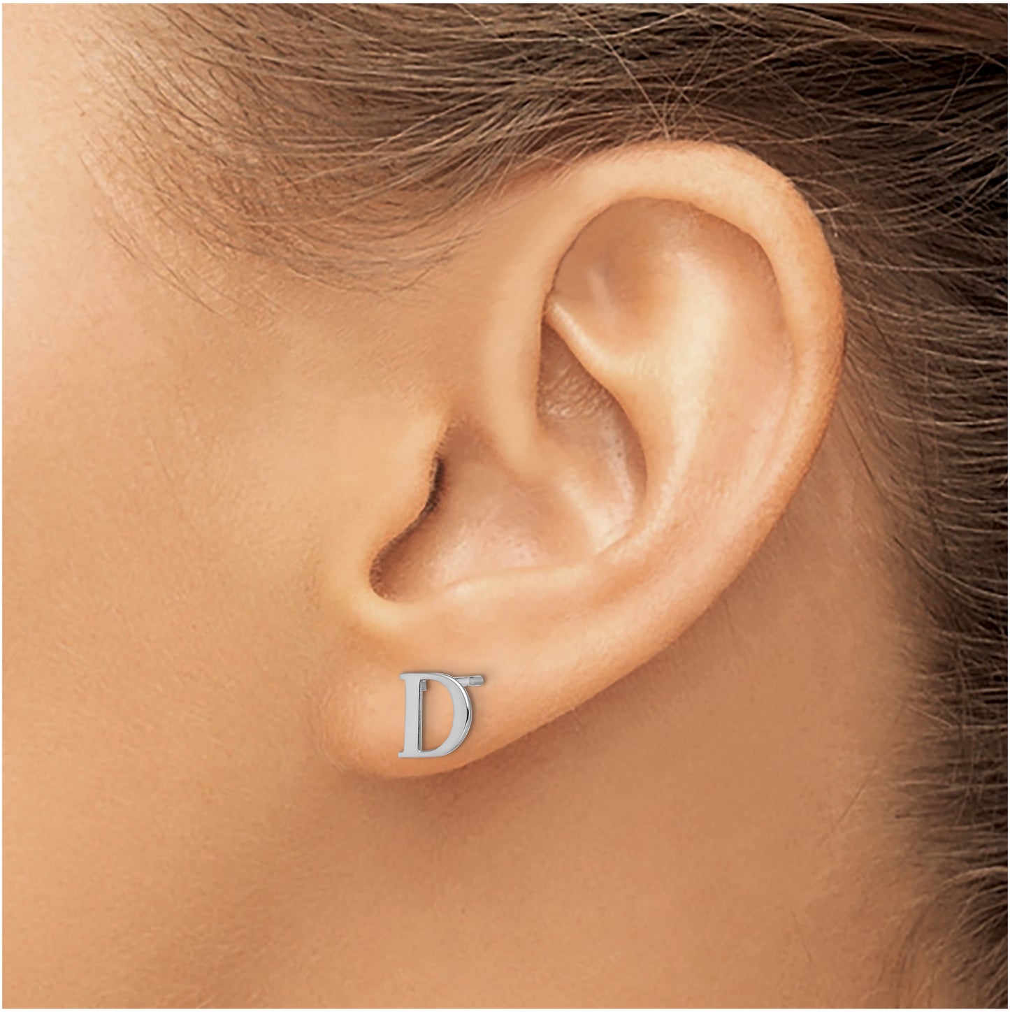 Sterling Silver Rhodium plated Letter D Initial Post Earrings