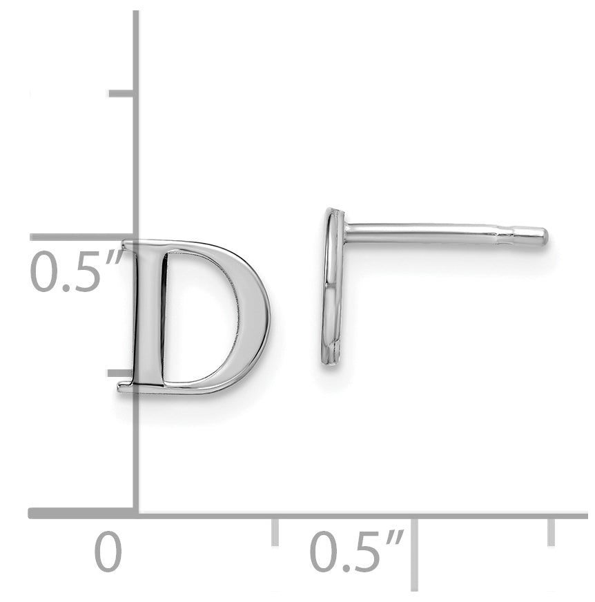 Sterling Silver Rhodium plated Letter D Initial Post Earrings