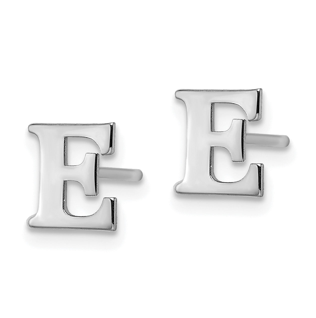 Sterling Silver Rhodium plated Letter E Initial Post Earrings