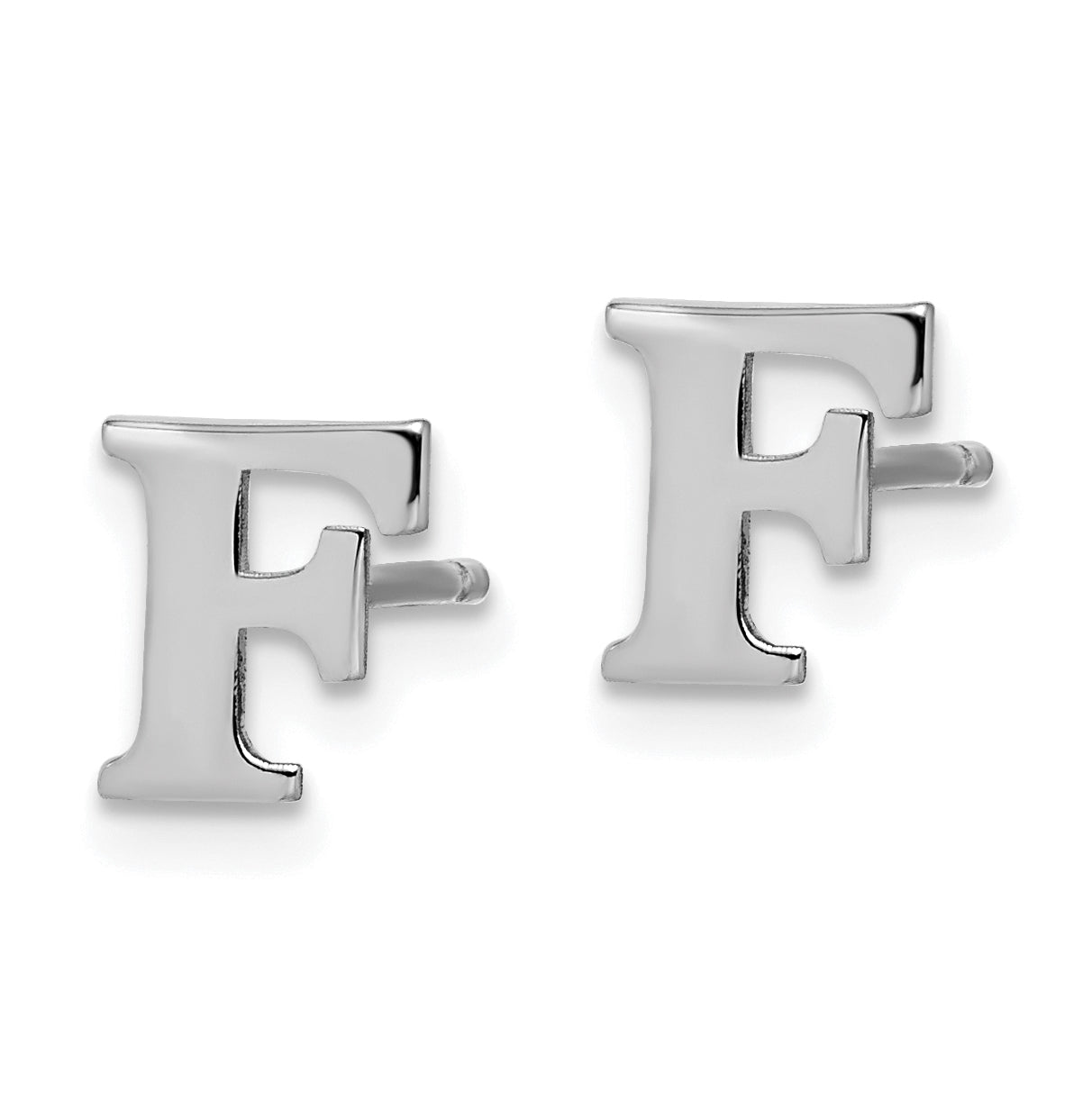 Sterling Silver Rhodium plated Letter F Initial Post Earrings