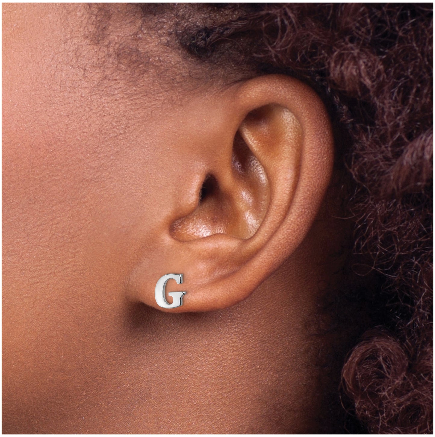 Sterling Silver Rhodium plated Letter G Initial Post Earrings