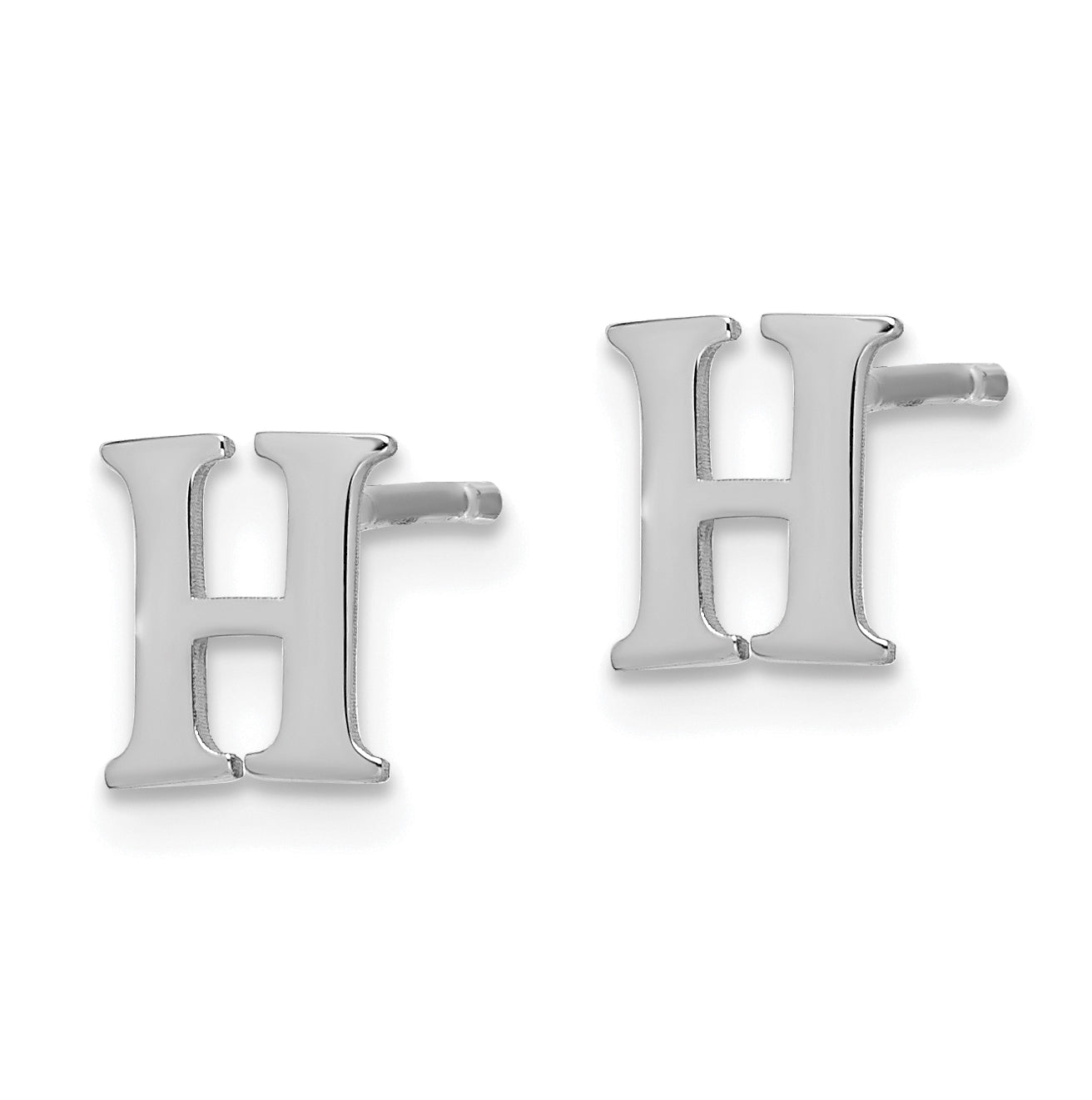 Sterling Silver Rhodium plated Letter H Initial Post Earrings
