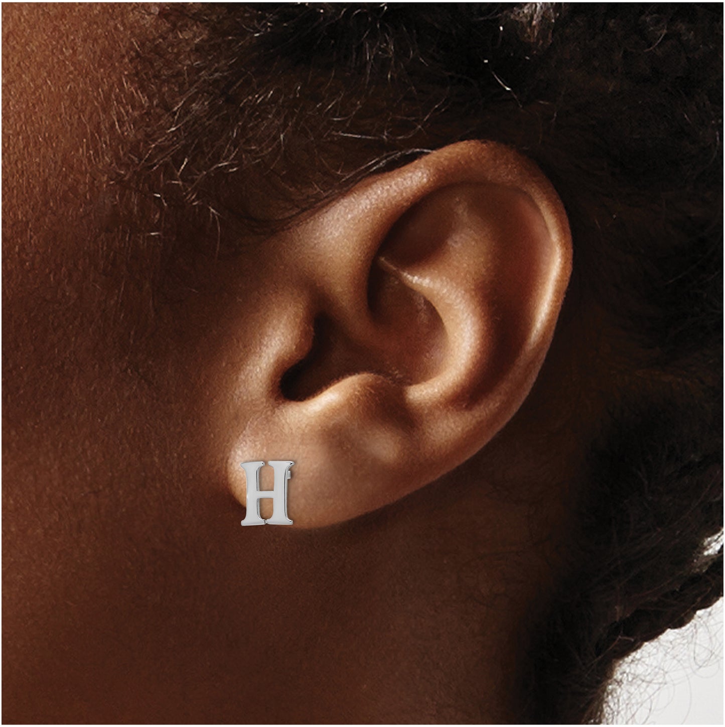 Sterling Silver Rhodium plated Letter H Initial Post Earrings