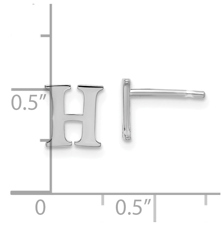 Sterling Silver Rhodium plated Letter H Initial Post Earrings