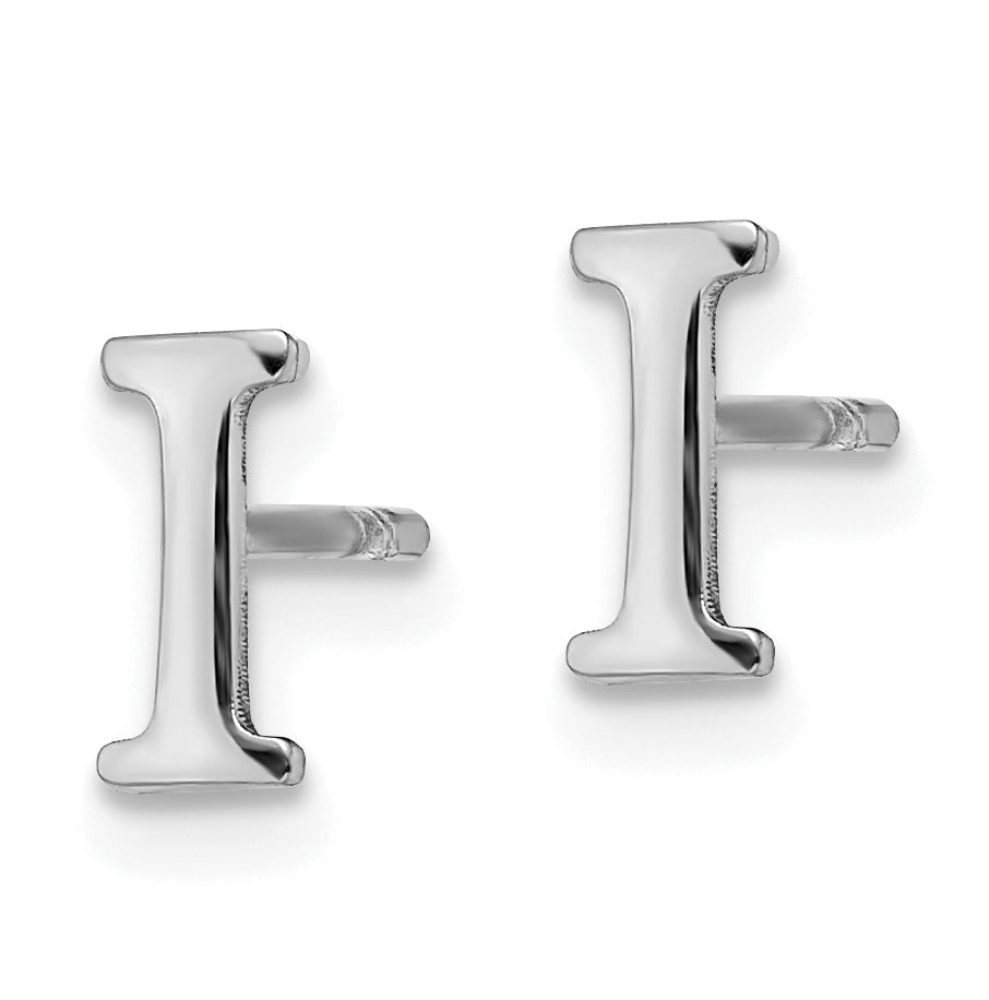 Sterling Silver Rhodium plated Letter I Initial Post Earrings