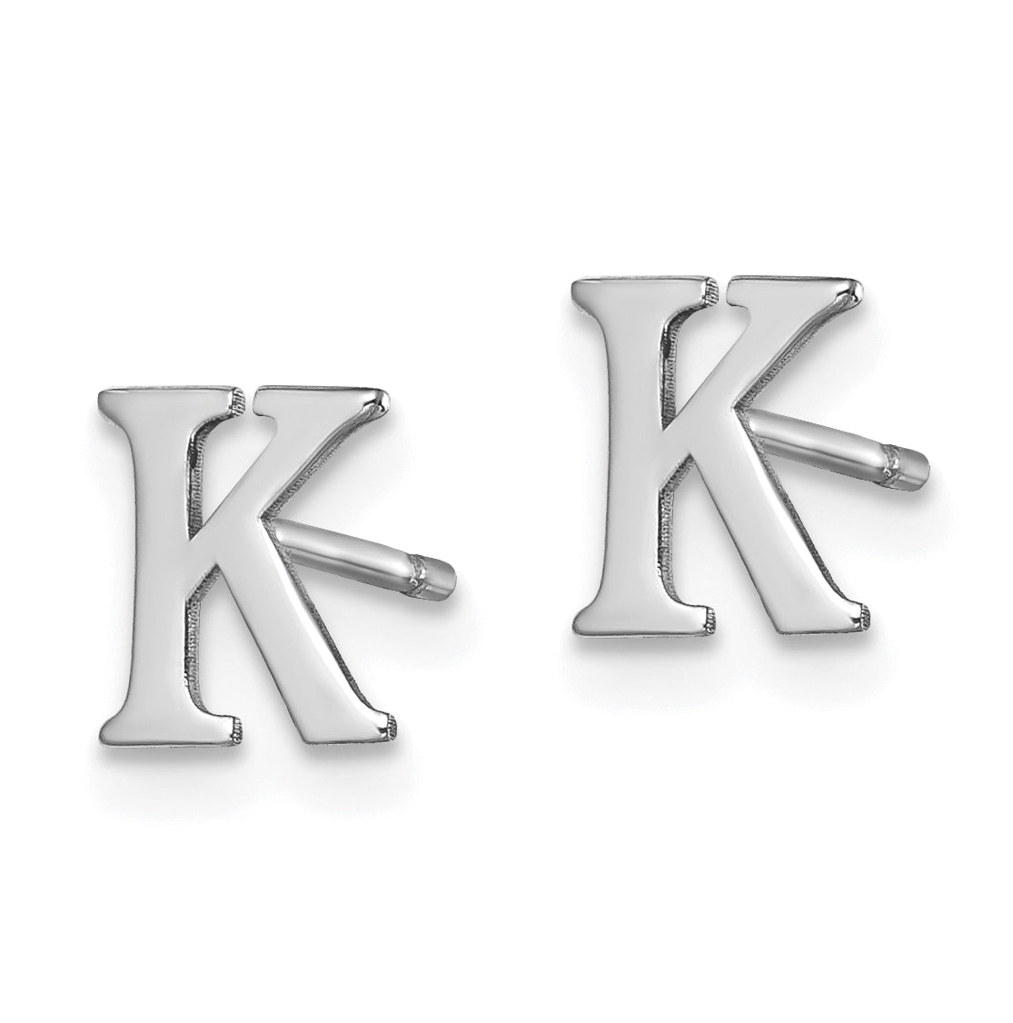 Sterling Silver Rhodium plated Letter K Initial Post Earrings