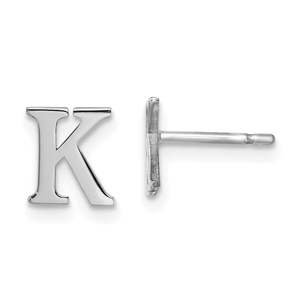 Sterling Silver Rhodium plated Letter K Initial Post Earrings