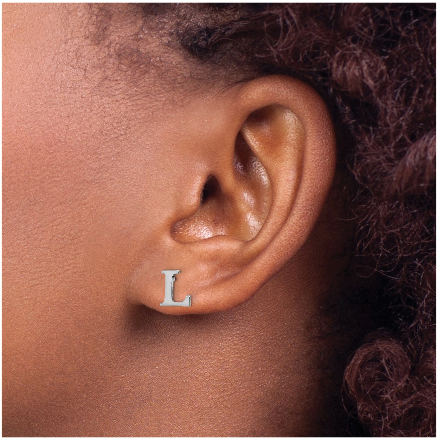 Sterling Silver Rhodium plated Letter L Initial Post Earrings