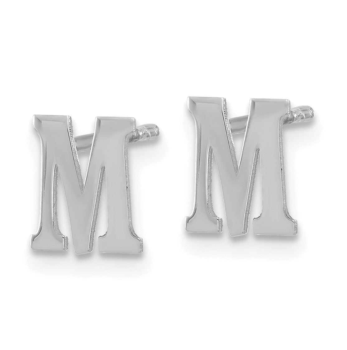 Sterling Silver Rhodium plated Letter M Initial Post Earrings