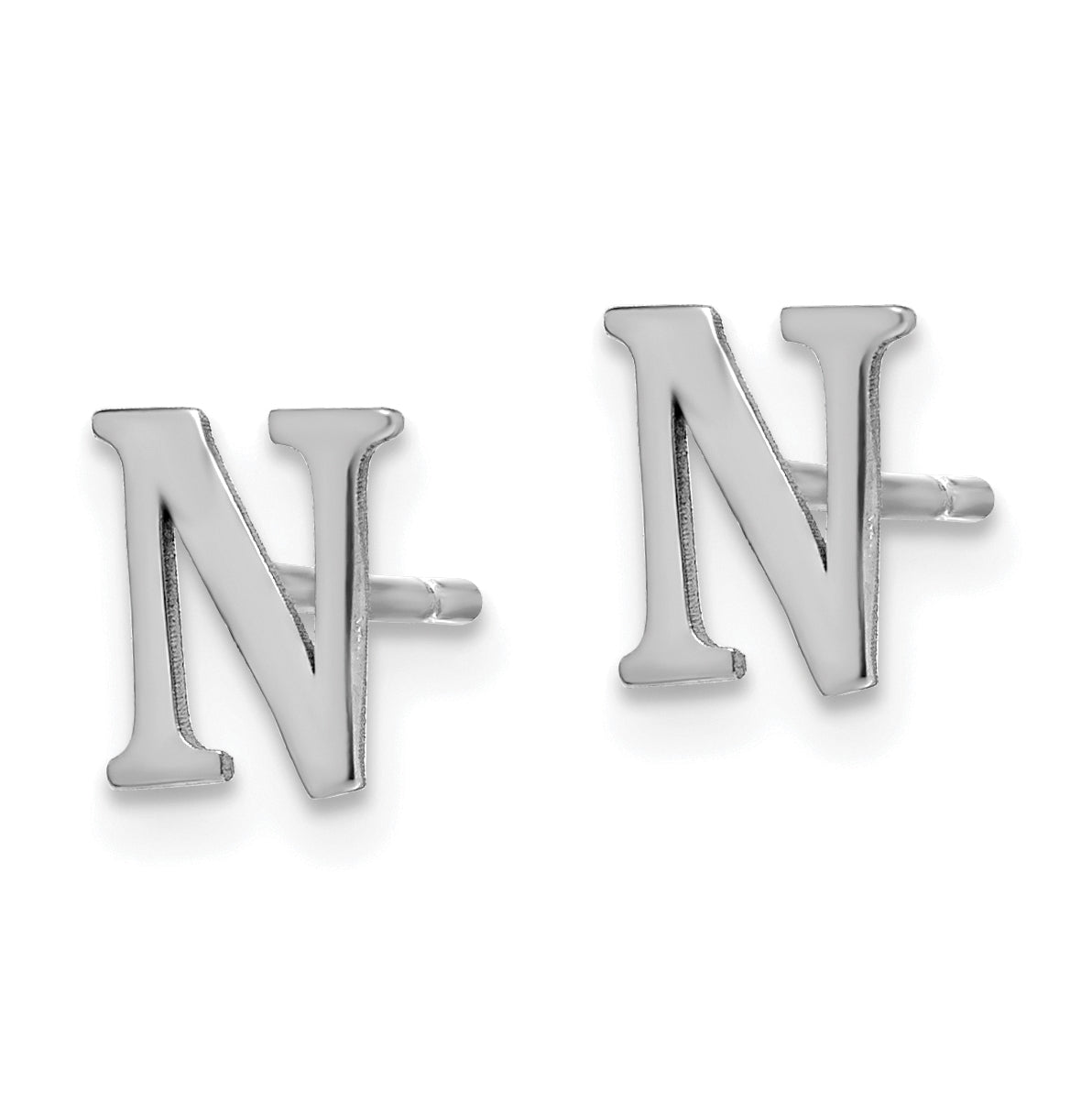 Sterling Silver Rhodium plated Letter N Initial Post Earrings