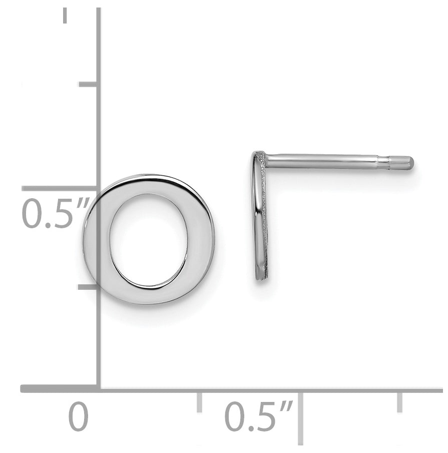 Sterling Silver Rhodium plated Letter O Initial Post Earrings