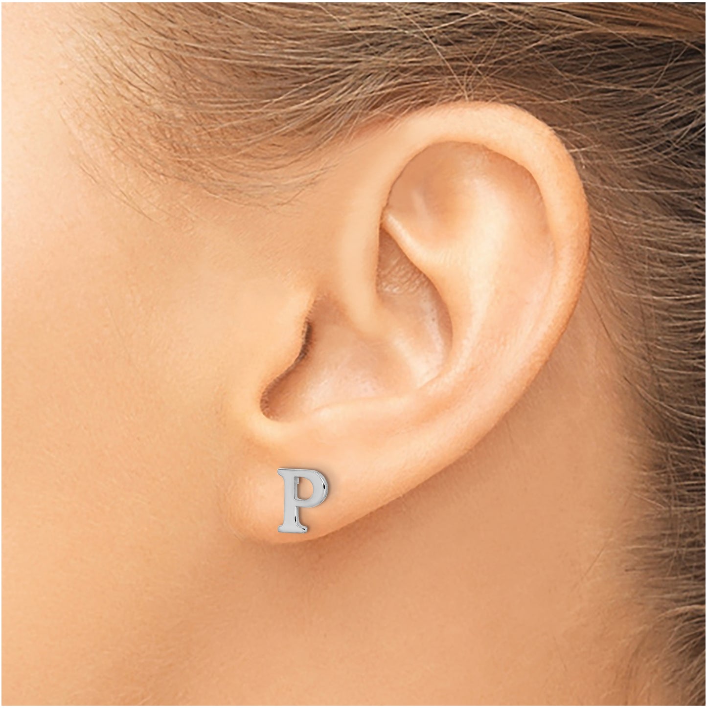 Sterling Silver Rhodium plated Letter P Initial Post Earrings