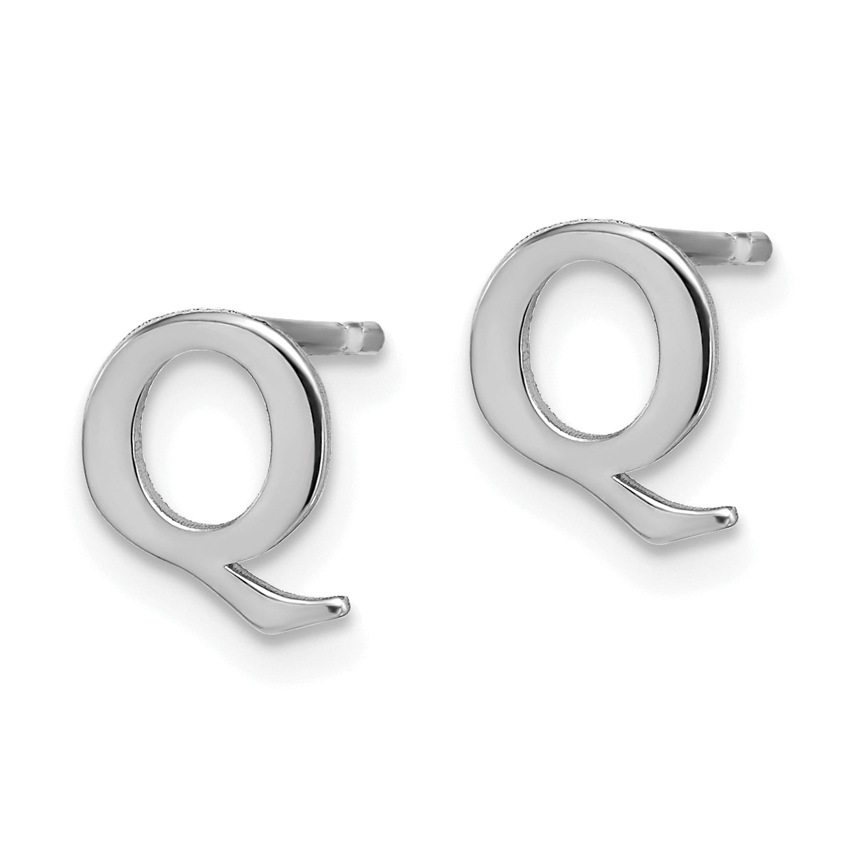 Sterling Silver Rhodium plated Letter Q Initial Post Earrings