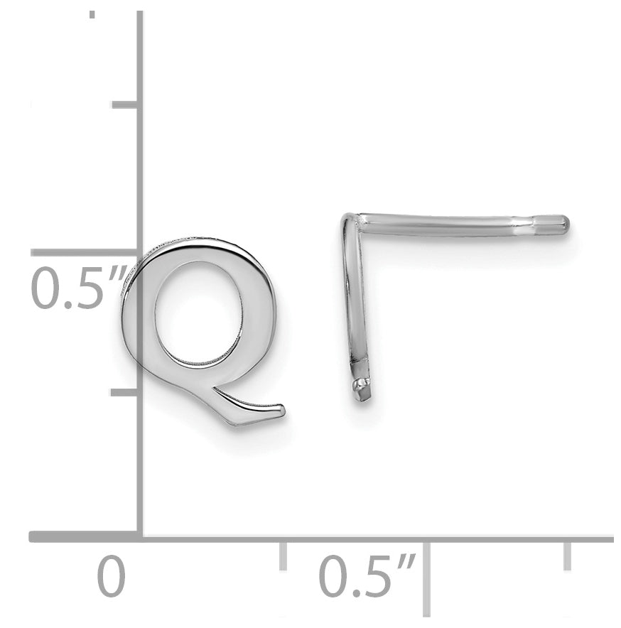 Sterling Silver Rhodium plated Letter Q Initial Post Earrings