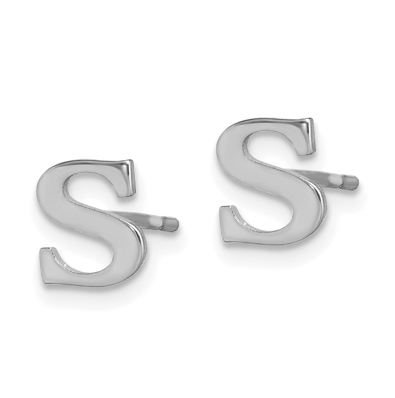 Sterling Silver Rhodium plated Letter S Initial Post Earrings