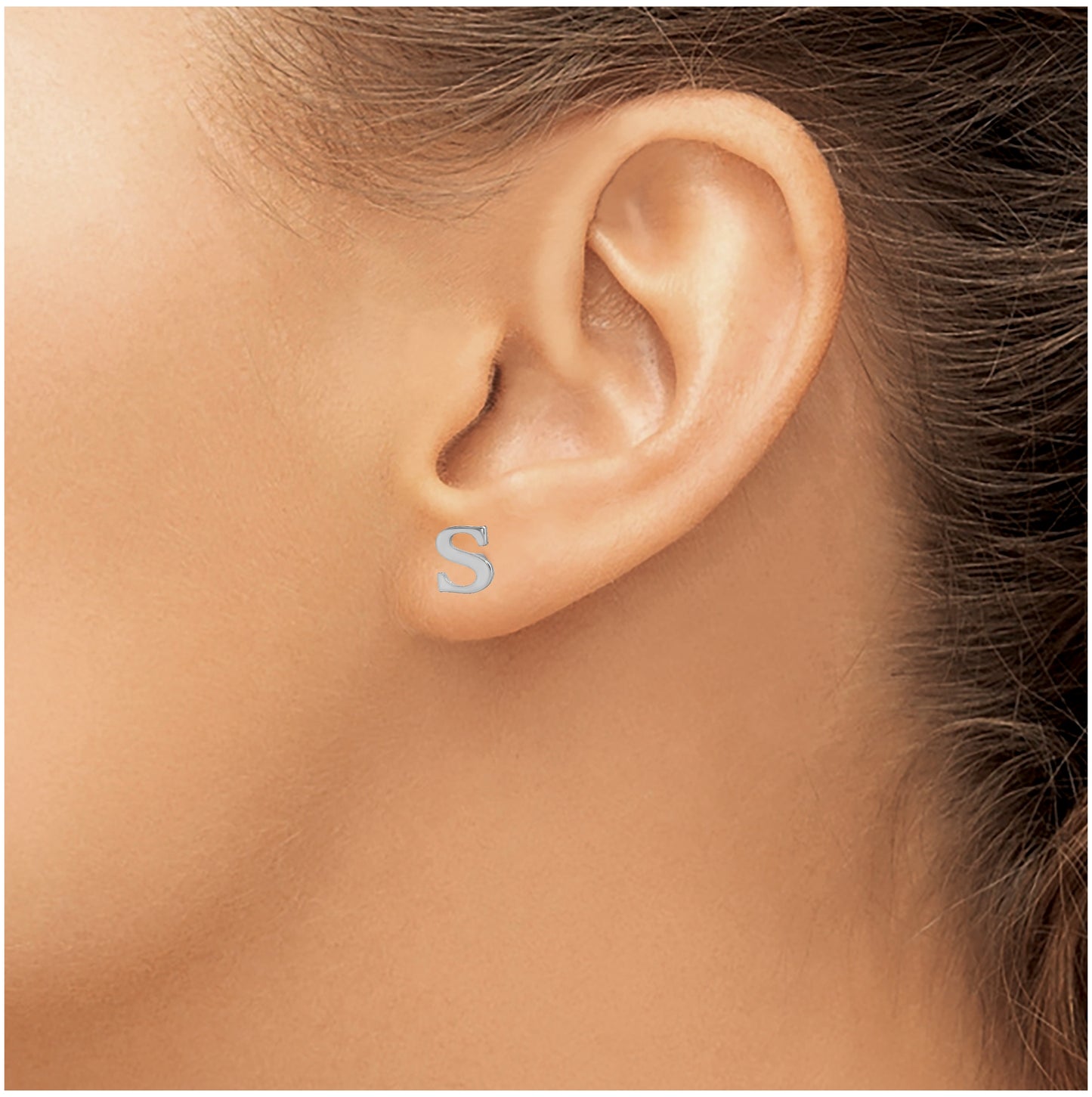 Sterling Silver Rhodium plated Letter S Initial Post Earrings