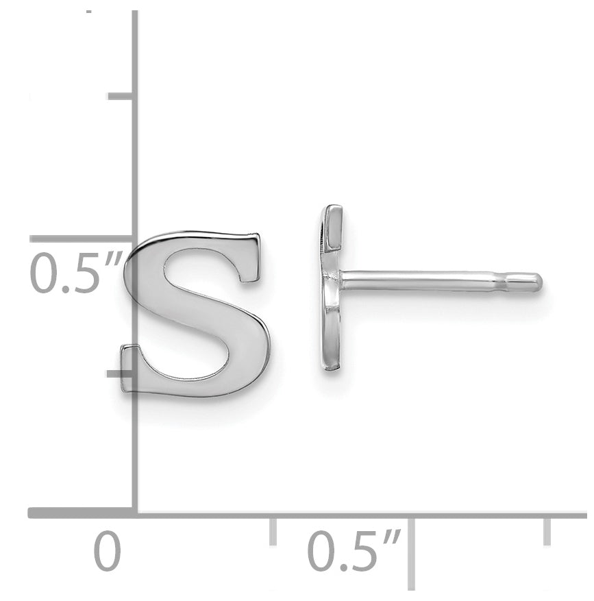 Sterling Silver Rhodium plated Letter S Initial Post Earrings