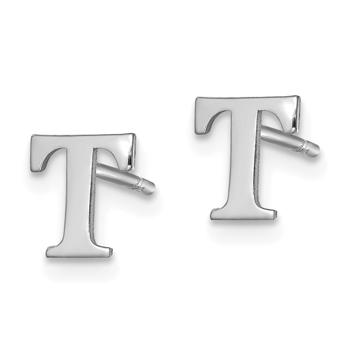 Sterling Silver Rhodium plated Letter T Initial Post Earrings