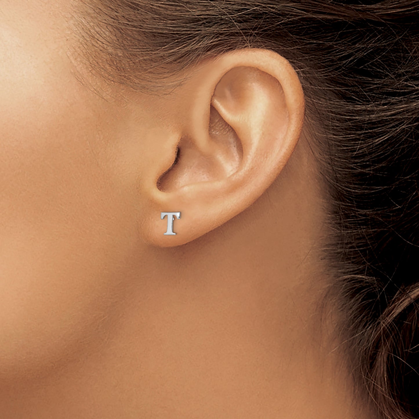 Sterling Silver Rhodium plated Letter T Initial Post Earrings