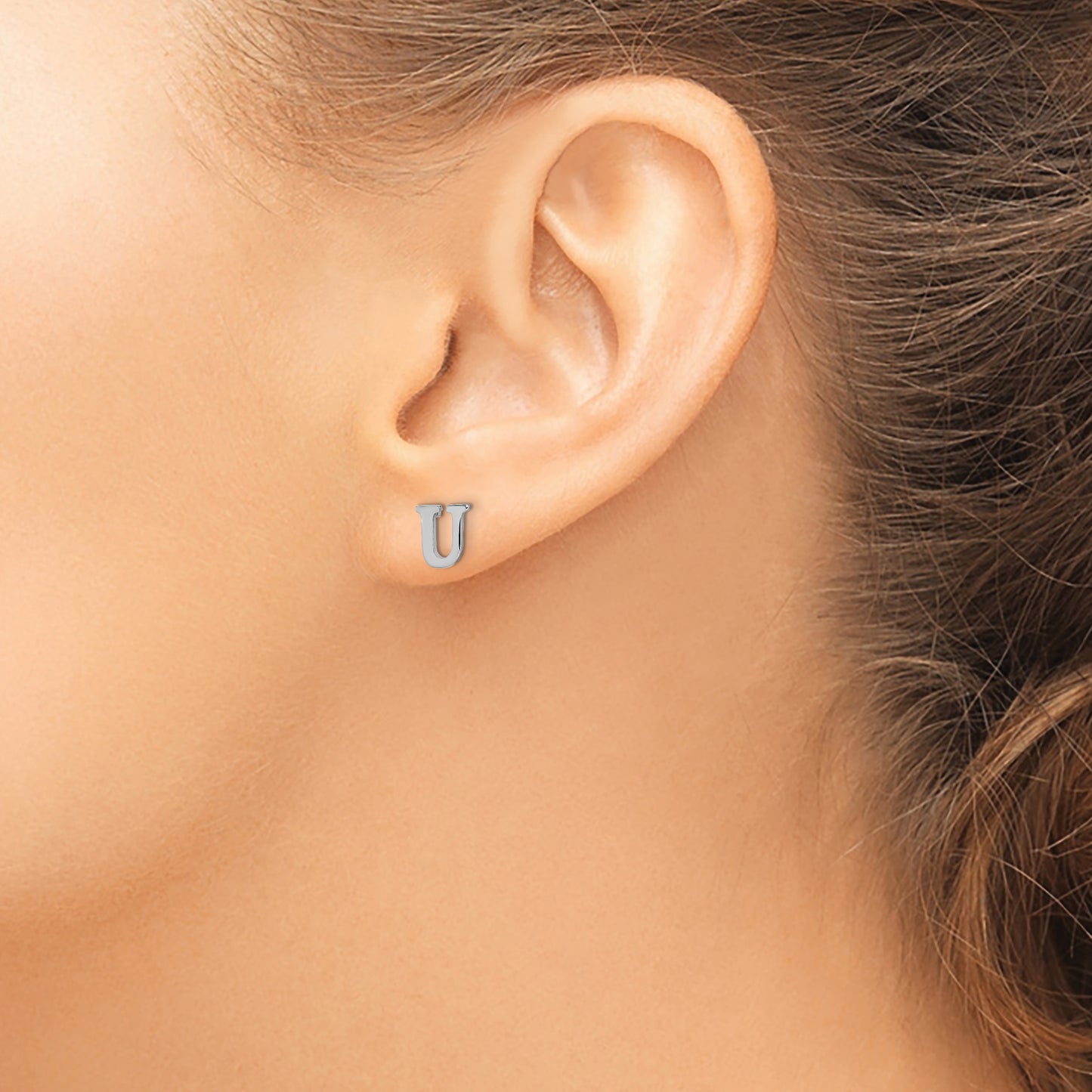 Sterling Silver Rhodium plated Letter U Initial Post Earrings