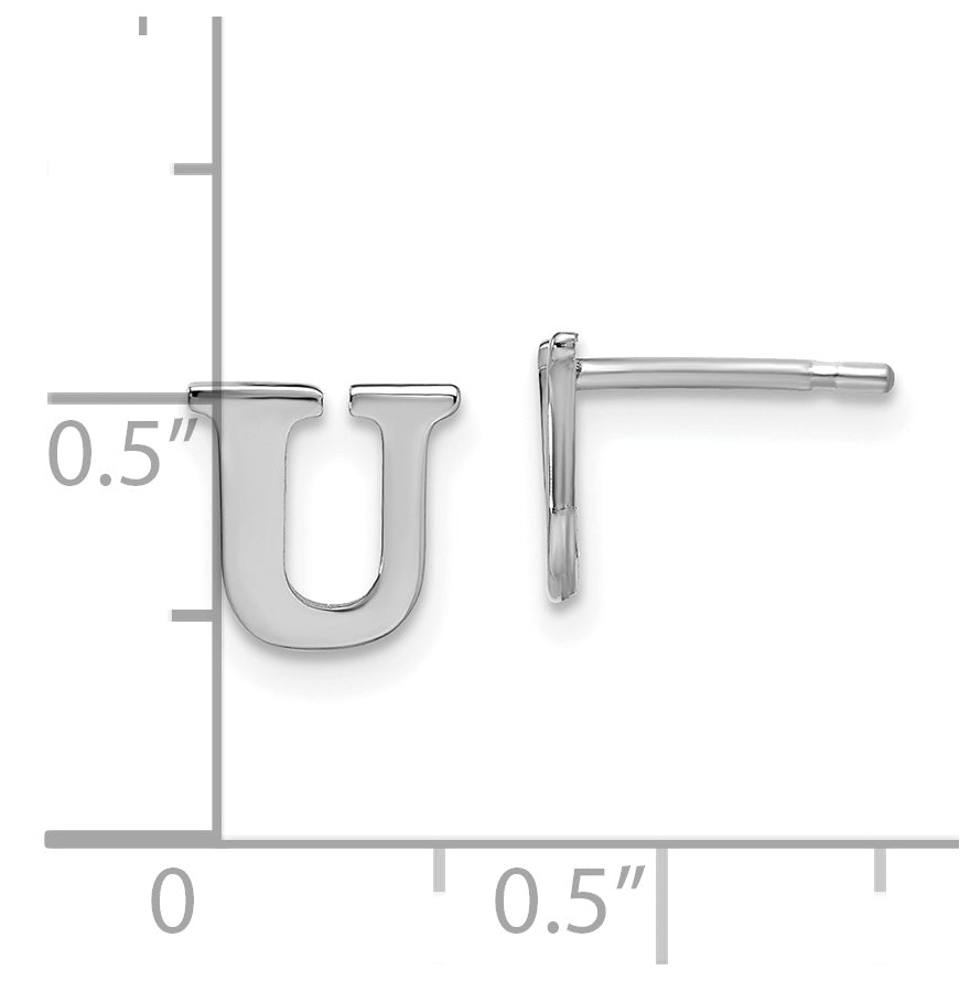 Sterling Silver Rhodium plated Letter U Initial Post Earrings