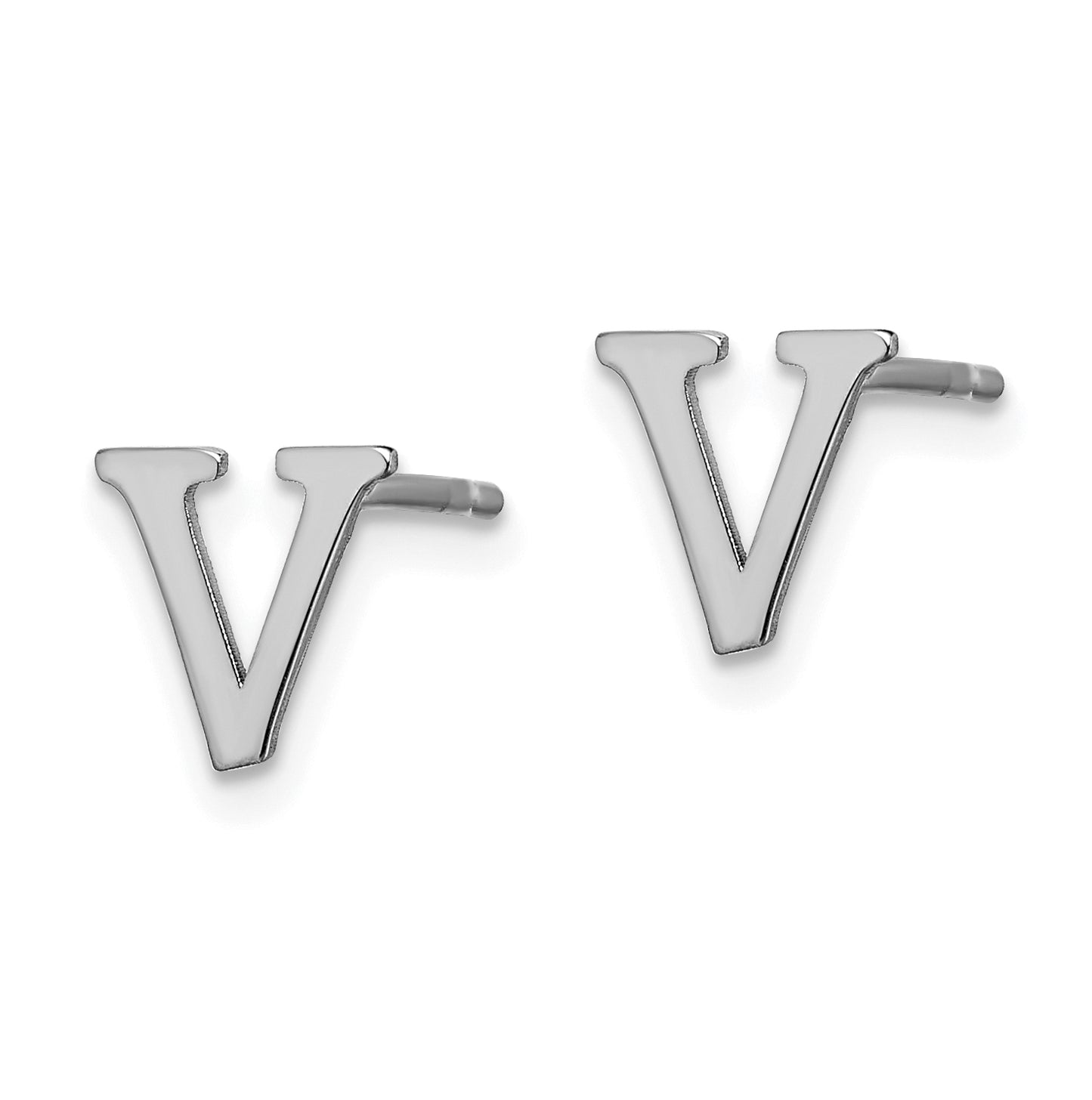 Sterling Silver Rhodium plated Letter V Initial Post Earrings