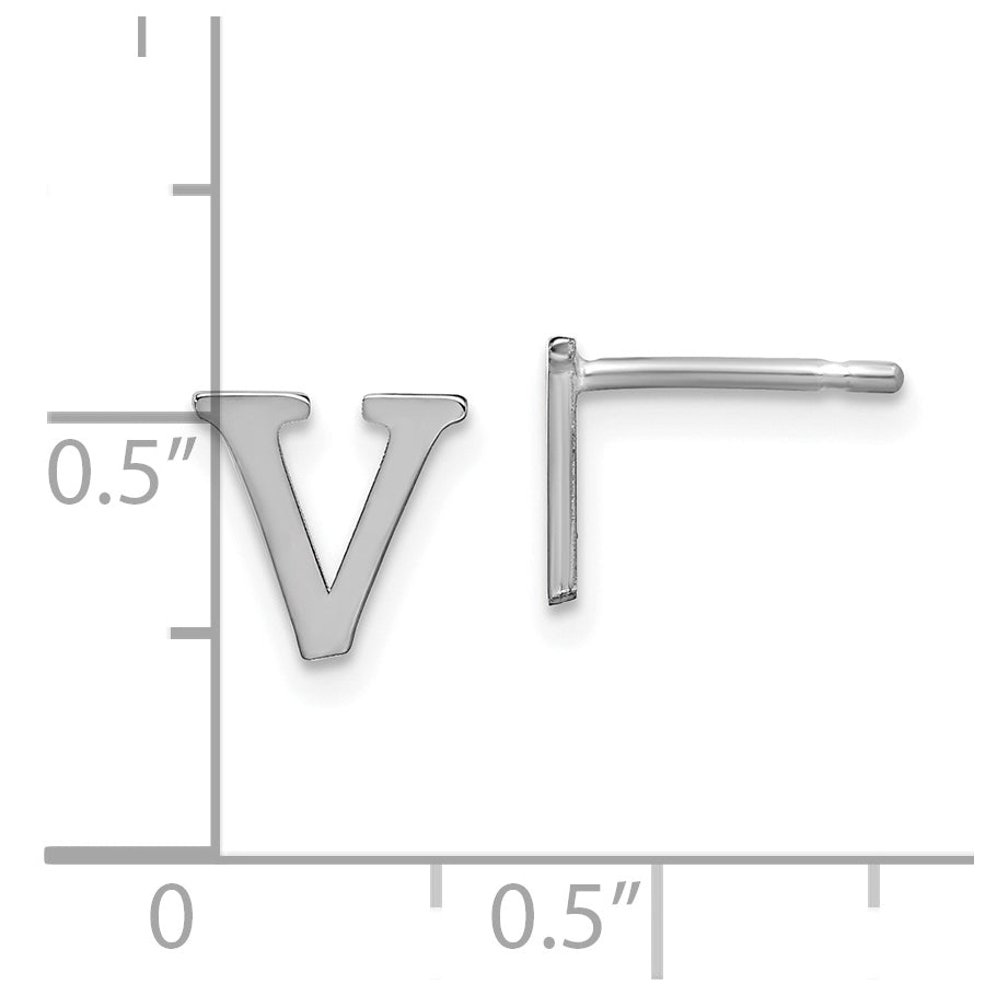 Sterling Silver Rhodium plated Letter V Initial Post Earrings