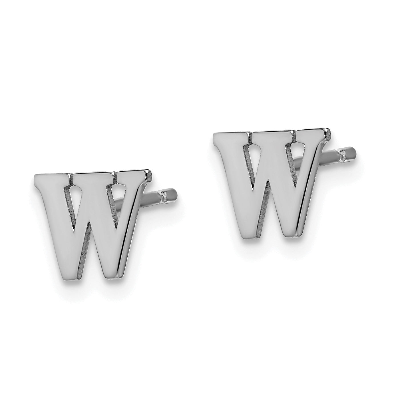 Sterling Silver Rhodium plated Letter W Initial Post Earrings