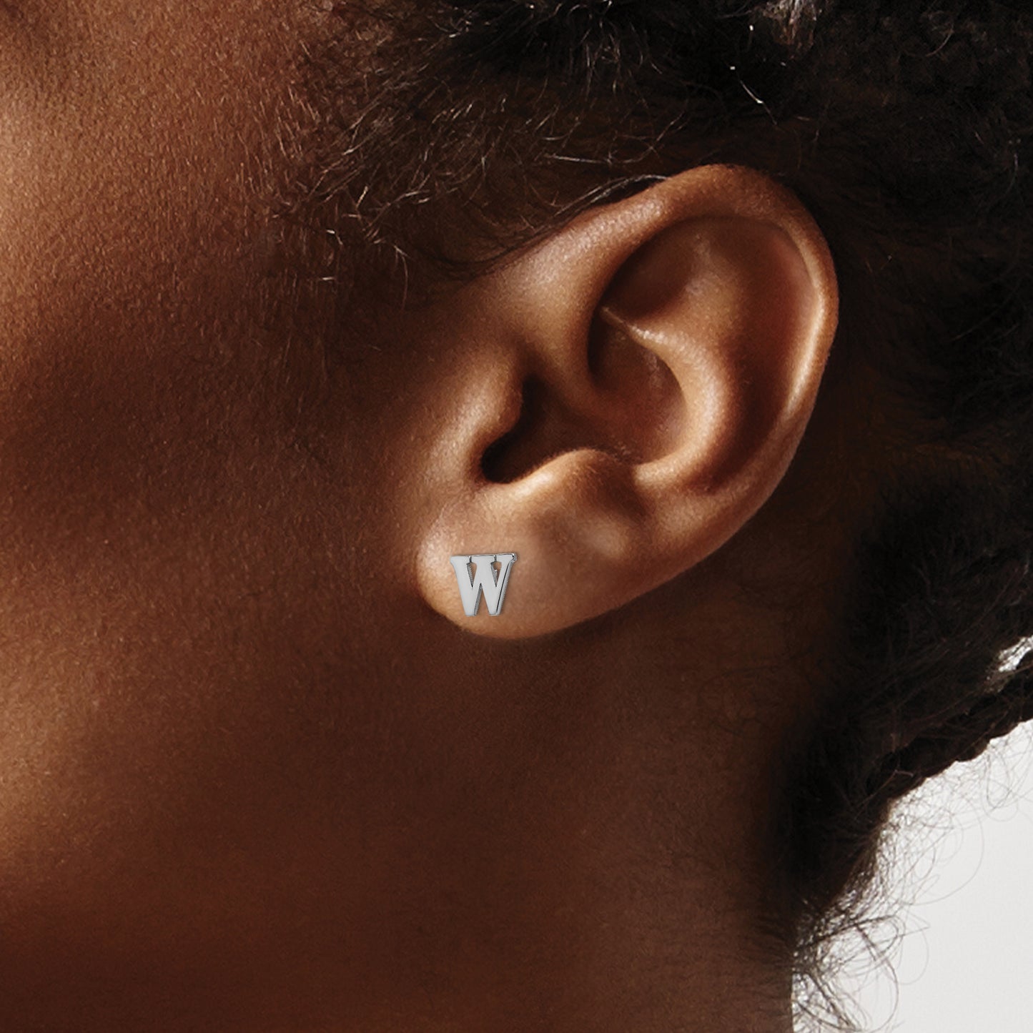 Sterling Silver Rhodium plated Letter W Initial Post Earrings